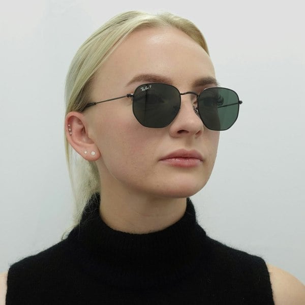 Ray-Ban Sunglasses Hexagonal RB3548N 002/58 Polished Black Green Polarized