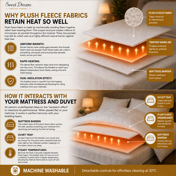 Sweet Dreams Electric Blanket King Size - Plush Fleece Quilted - 10 Timer & 9 Heat Settings - Overheat Protection