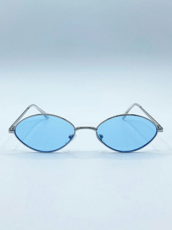 SVNX Metal Oval Frame Sunglasses with Blue Lenses