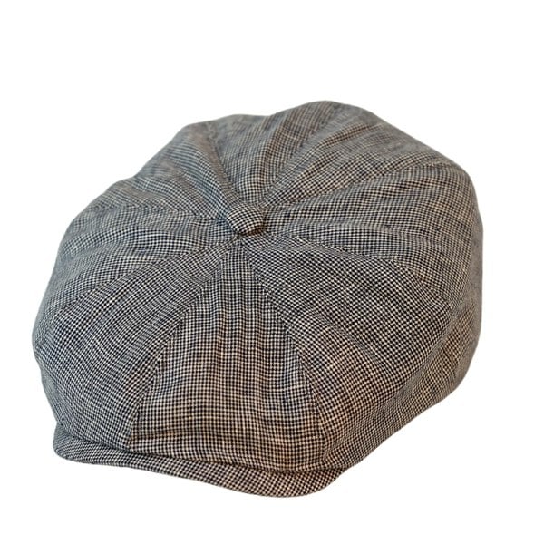 Gamble & Gunn Caddy British Made Baird McNutt Blue Dogtooth Check Irish Linen Button Top Cap