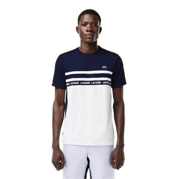 Lacoste Mens Colour Block Pique T-Shirt - White/Navy Blue - 