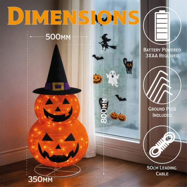 Scotts of Stow Fxlab Foldable Pumpkins 45 LED Outdoor Battery Decoration with 50cm Cable Timer