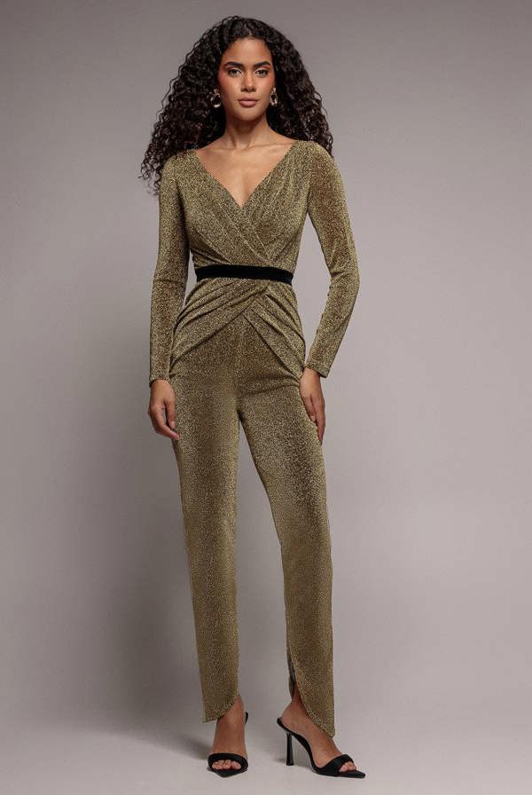 Lurex Wrap Bodice Jumpsuit - Gold TR223
