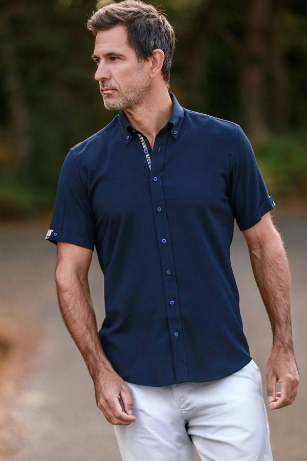 Textured Classic Seersucker Short Sleeve Shirt - Claudio Lugli Shirts
