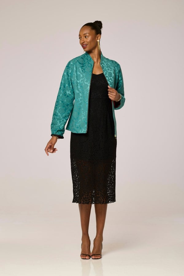 Lioness by TF Elegance Jacquard Jacket - Emerald Green