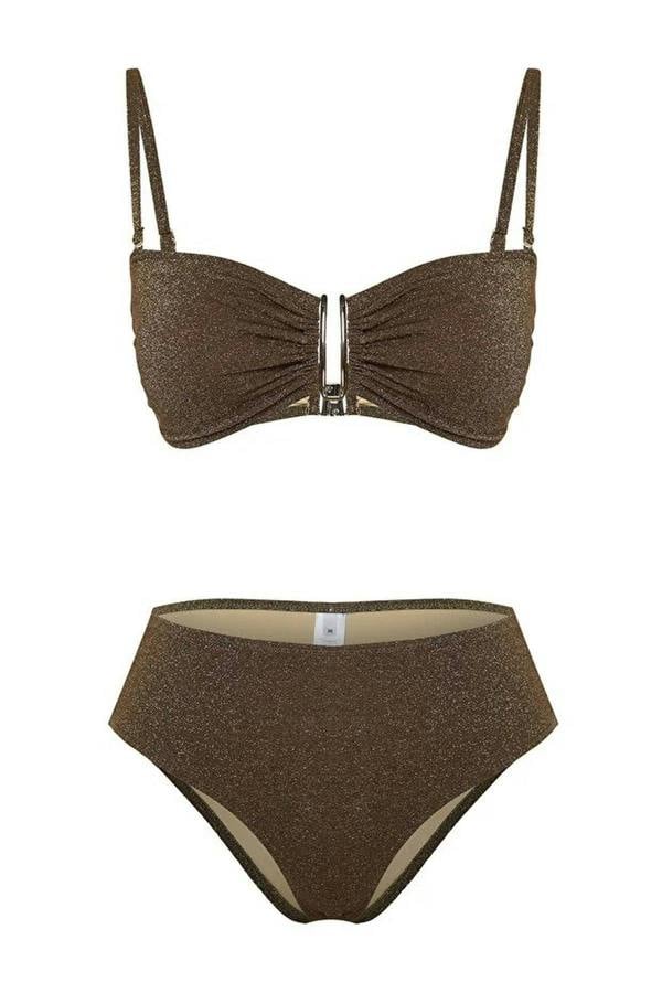 WOVCOR Strapless Padded Regular High-Waisted Bikini Set with Glitter Accessories