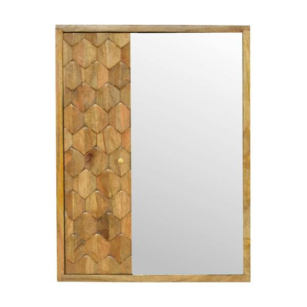 Artisan Furniture Solid Wood Pineapple Carved Mirror Cabinet