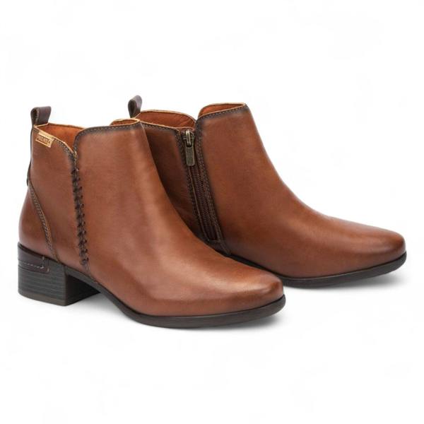 Pikolinos Women's Pikolinos Malaga Cuero Brown Leather Ankle Bootie Zip Mid-Heel Everyday Boots