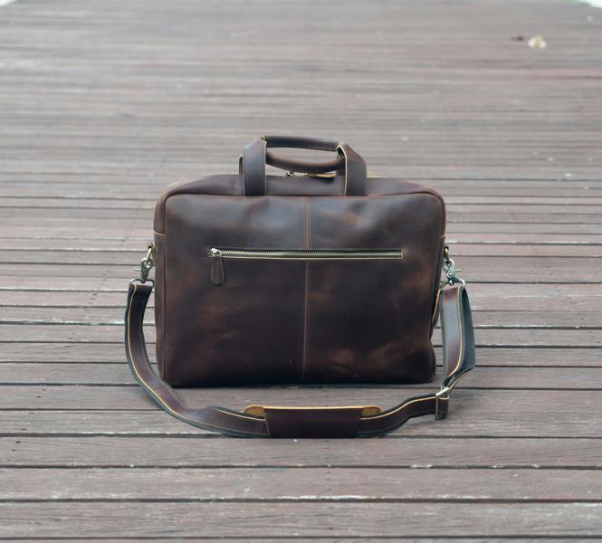 Touribag Genuine Leather Minimalist Zip Front Laptop Bag