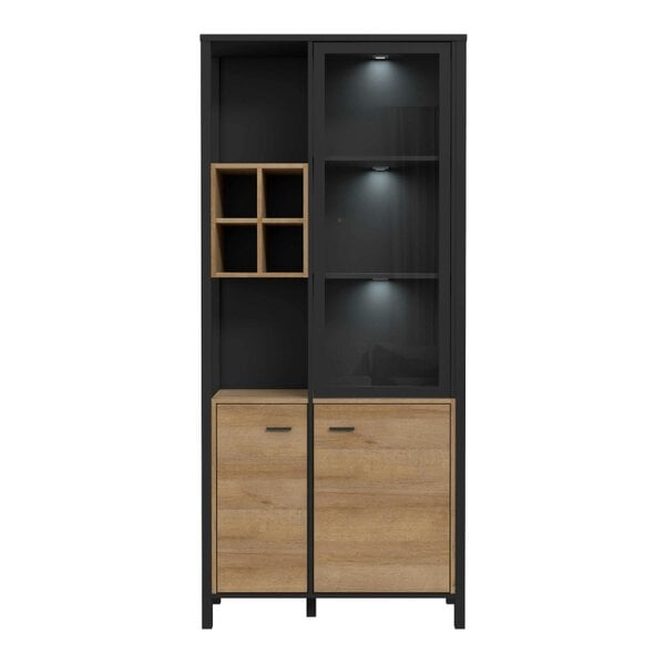 Wyld Haus Egtved Black and Natural Oak Wood Effect Display Cabinet 3 Doors