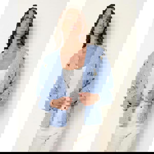 Blue Vanilla Flower Embroidery Detailed Cardigan - Blue