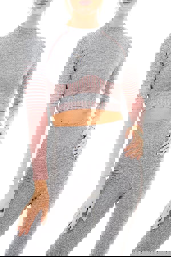 Smart Living Women's Gradient Stripe Seamless Long Sleeve Crop Top - Grey Marl / Pink