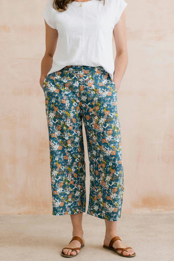 Greta Print Cropped Trousers Petrol