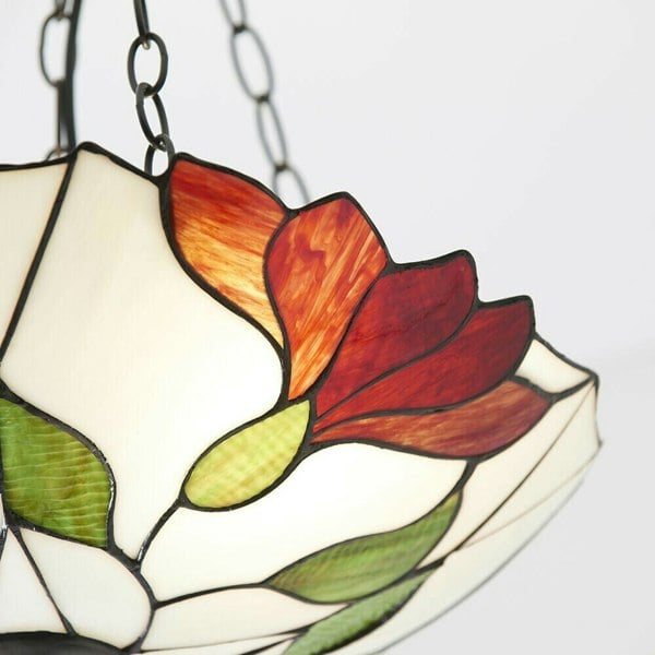 Tiffany Glass 3 Light Pendant - Modern Floral Design - Dark Bronze Finish Loops