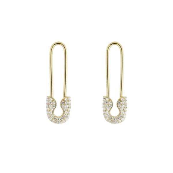 Spero London Pave Safety Pin Earrings Jewelled Sterling Silver