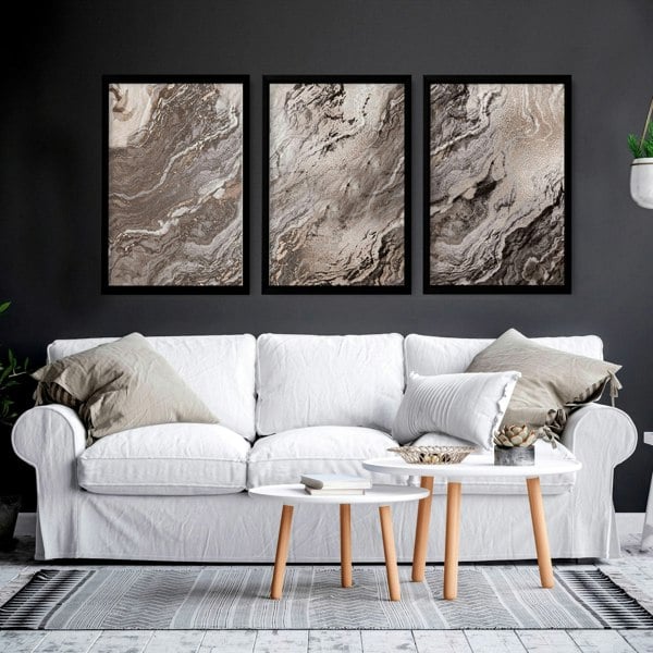 Large wall art living room | set of 3 Marble wall art prints