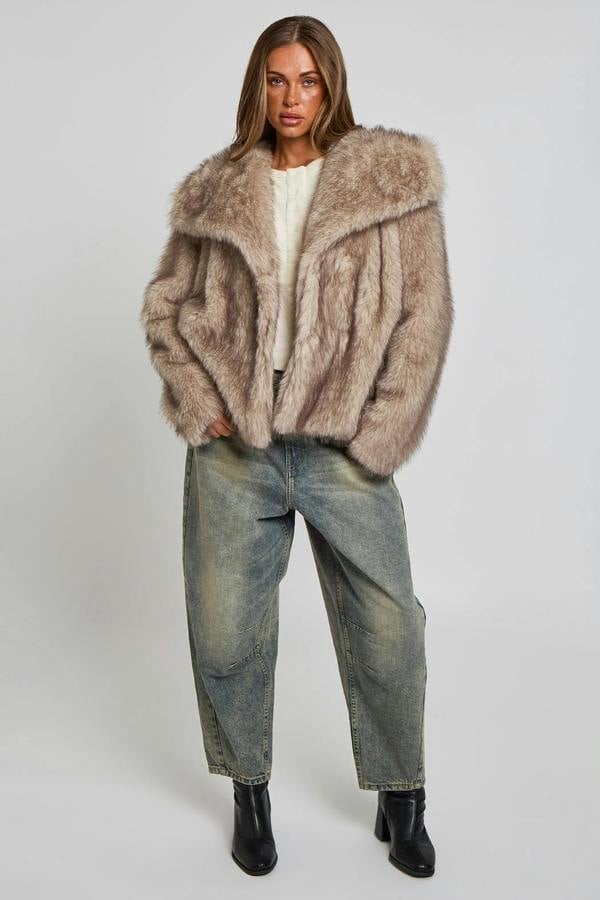 Urban Bliss Faux Grey Tipped Fur Jacket