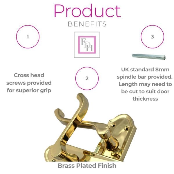 EDH Door Hardware Brass Door Handles - Askworth Internal Door Handles with Bathroom Sash Lock