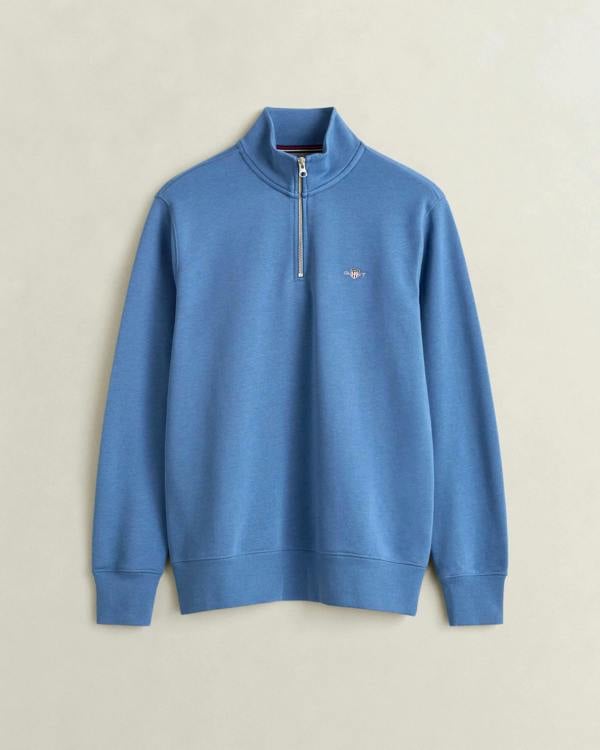 GANT Mens Regular Fit Shield Logo Half Zip Sweatshirt - 476 Blue Horizon | CHO | Designer Mens Sweatshirts