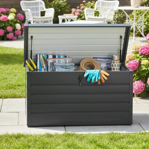 Wyld Haus Ronamo Dark Grey Galvanised Steel Garden Storage Box 311 Litre