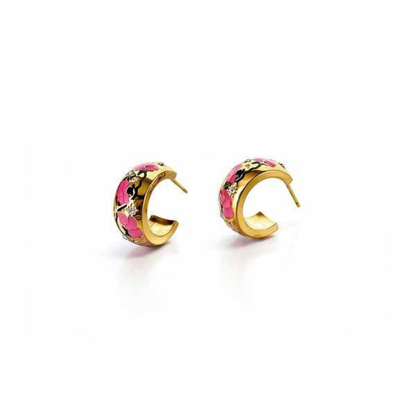 pink floral gold hoop earrings 