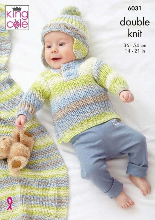 King Cole Cutie Pie DK Knitting Pattern 6031, Jackets, Waistcoats, Sweaters, Headwear, Blankets for Baby, 14 - 21 Inches