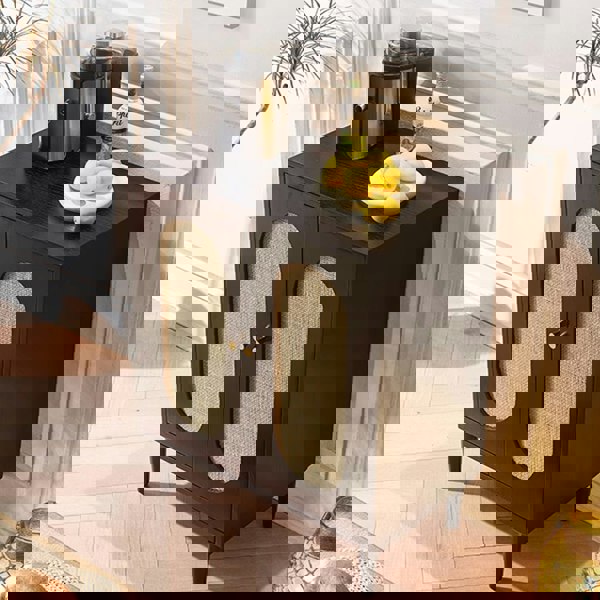 Beatrix Retro Rattan Sideboard in a lifestyle setting with desk and sideboard