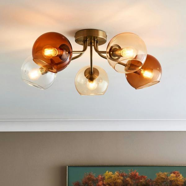 Pagazzi Lighting Branco 5 Light Antique Brass Semi Flush Ceiling Light