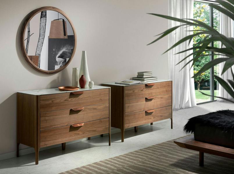 Angel Cerdá Walnut Chest of Drawers With Marble-effect Glass Top 7044