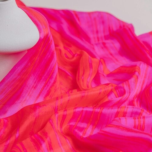 Hot Pink Brushstroke Silk Scarf – Hand-Dyed Mulberry Silk, Beach & Pool Wrap