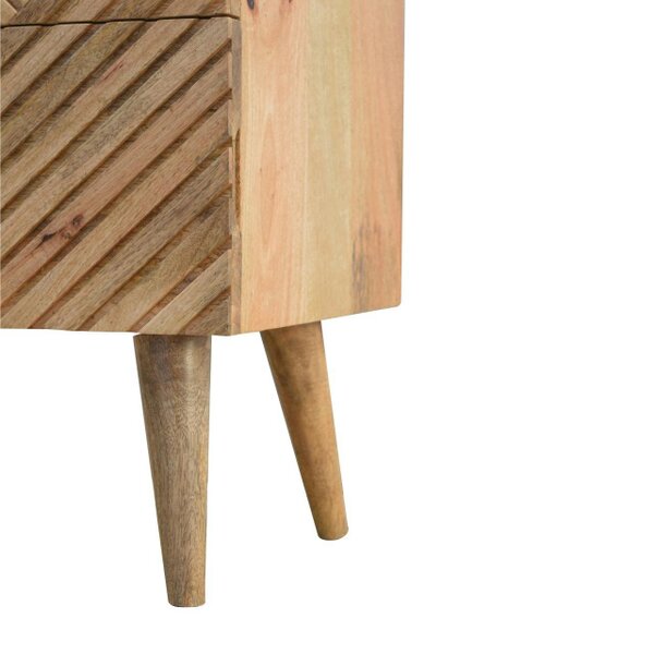 Wyld Haus Orvieto Line Carved Natural Mango Wood 2 Drawer Bedside Table