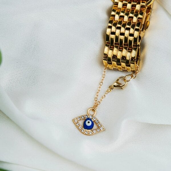 The Colourful Aura Dainty Evil Eye Zircon Watch Strap Dangle Wrist Watch Turkish Charm