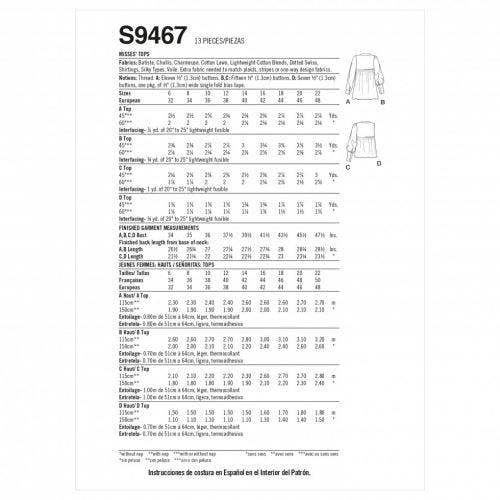 Simplicity Sewing Pattern 9467, Tops for Women, H5 (6-8-10-12-14) - Intermediate