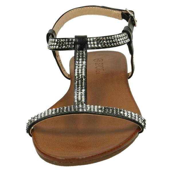 Spot On Ladies Spot On Flat Diamante T-Bar Sandals