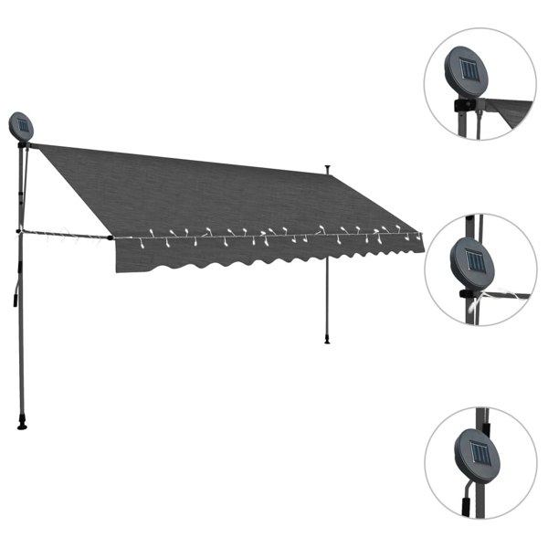 Berkfield Manual Retractable Awning with LED 350 cm Anthracite