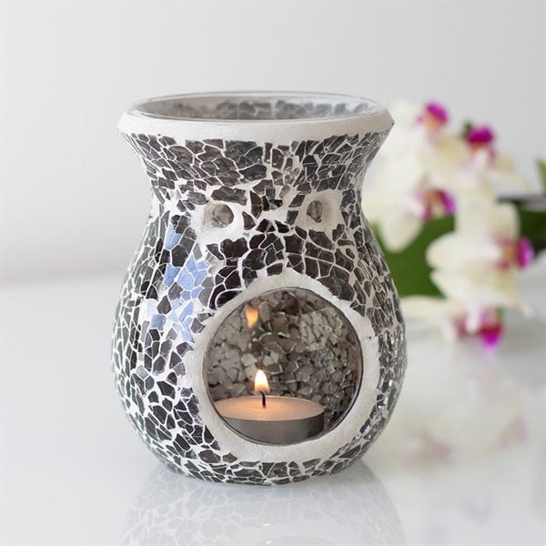 Serano Small Gunmetal Grey Crackle Oil Burner and Wax Warmer