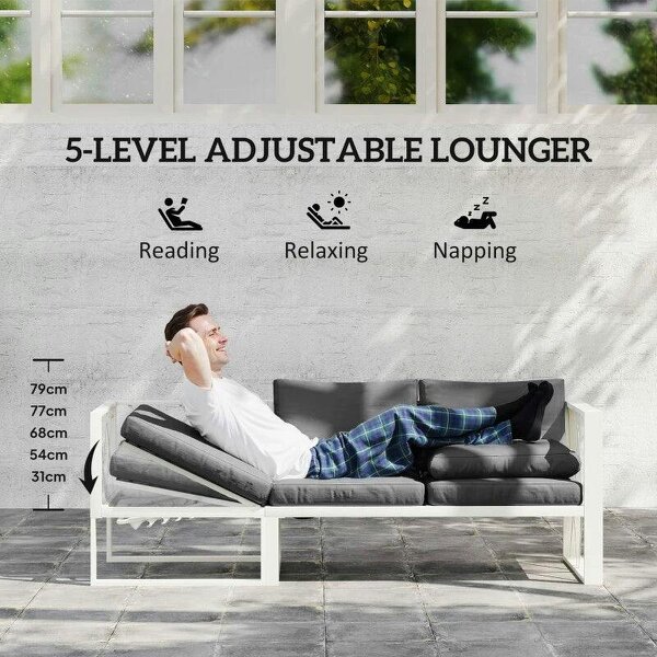 Four-Piece L Shaped Garden Furniture Set with 5-Level Adjustable Lounger - Grey
