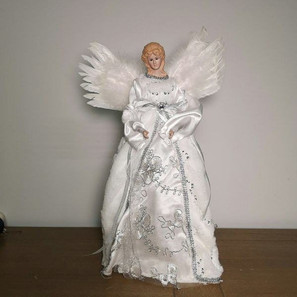 Samuel Alexander 40cm Premier Deluxe Christmas Angel Tree Topper Decoration in Silver & White