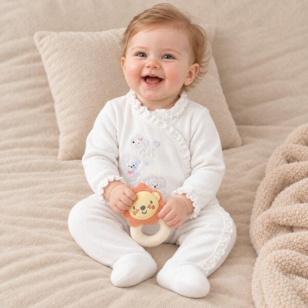 Mini Cuddles Puppy-Embroidered Sleepsuit (White)