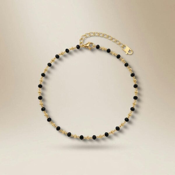 The Colourful Aura Black Bead Gold Nazaria Anklet | 18k Gold Plated Brass Tarnish Free