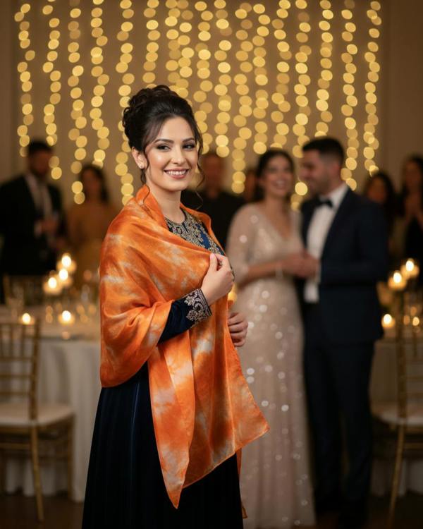 Orange Shibori Silk Scarf – Hand-Dyed Mulberry Silk, Beach & Pool Wrap