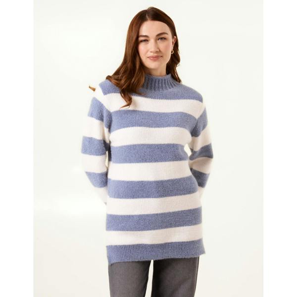 Blue Vanilla High Neck Striped Jumper