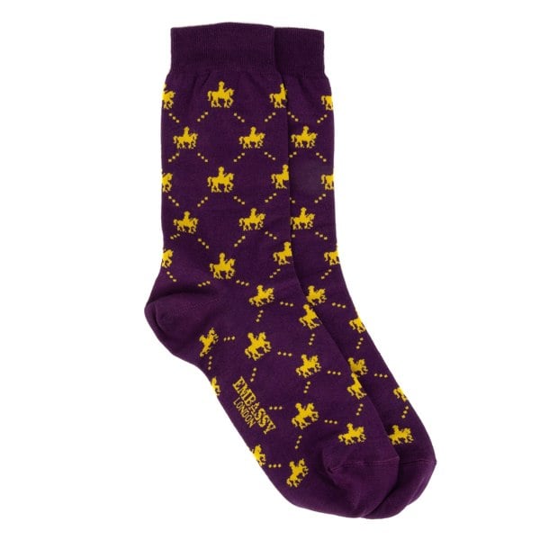Embassy London Footsie - Purple - Men's cotton crew socks size UK 6 to 12 in dark purple