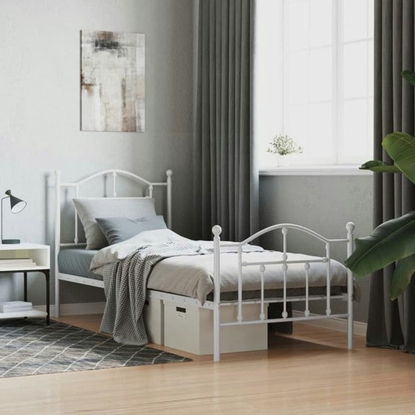 Berkfield Metal Bed Frame with Headboard and Footboard White 90x190 cm