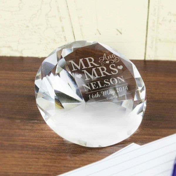 Personalised Memento Company Personalised Mr & Mrs Diamond Paperweight