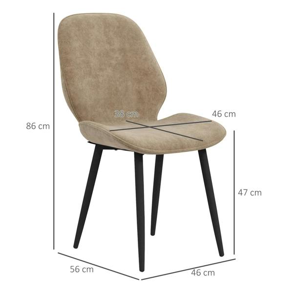 Light brown velvet dining chair with curved backrest and black metal legs