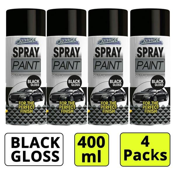 Carpride 4X Gloss Black Car Spray Paint 400ml