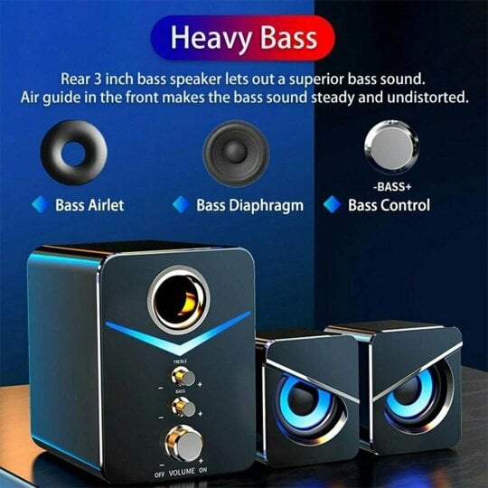Havendro Computer Speakers Surround Sound System LED PC Gaming Bass USB Wired for Desktop