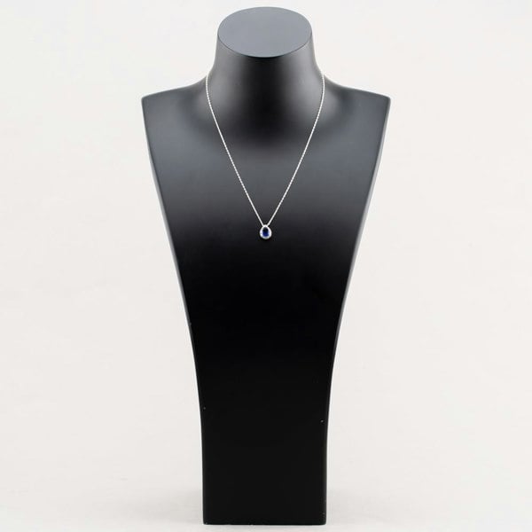T. H. Baker Sterling Silver Blue Cubic Zirconia Teardrop Halo Necklace 8.19.3374