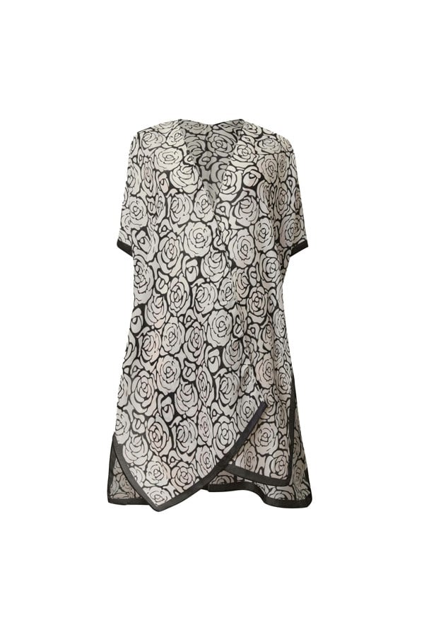 Black-and-white abstract rose print kaftan